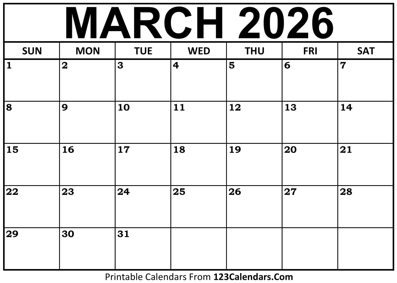 March 2026 Calendar March 2026 Calendar
