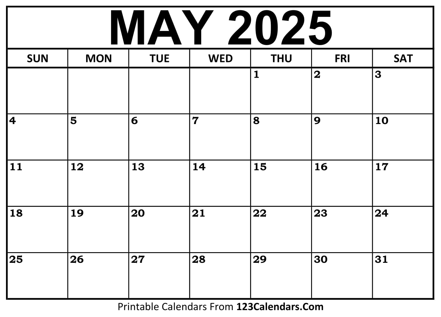 2025 May Calendar