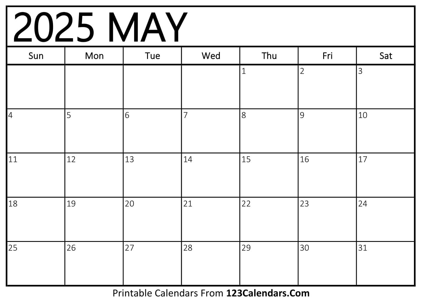 Printable May 2025 Calendar