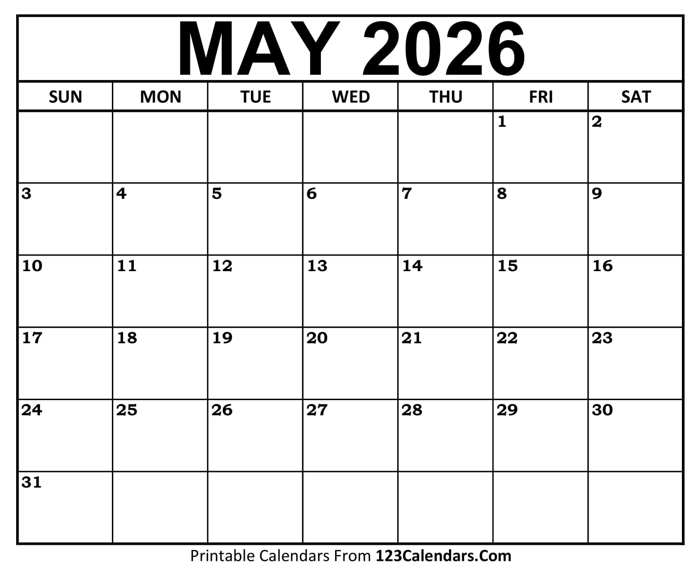 2026 May Calendar