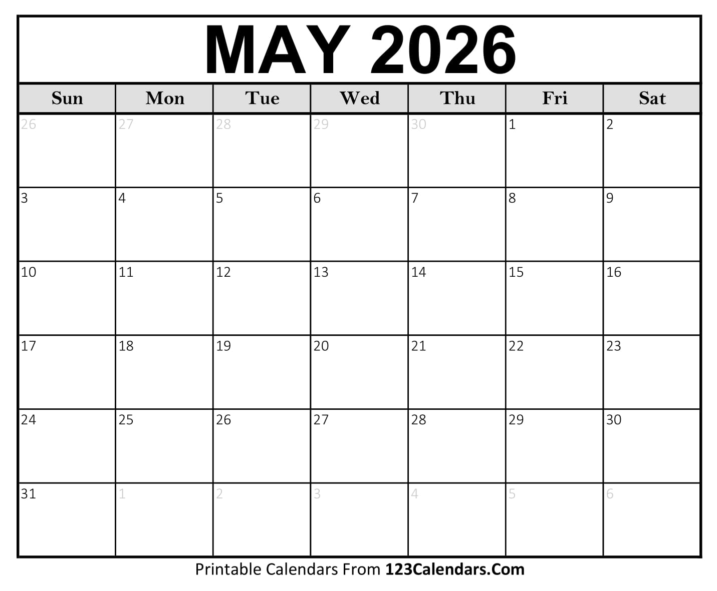 Calendar May 2026 Calendar May 2026
