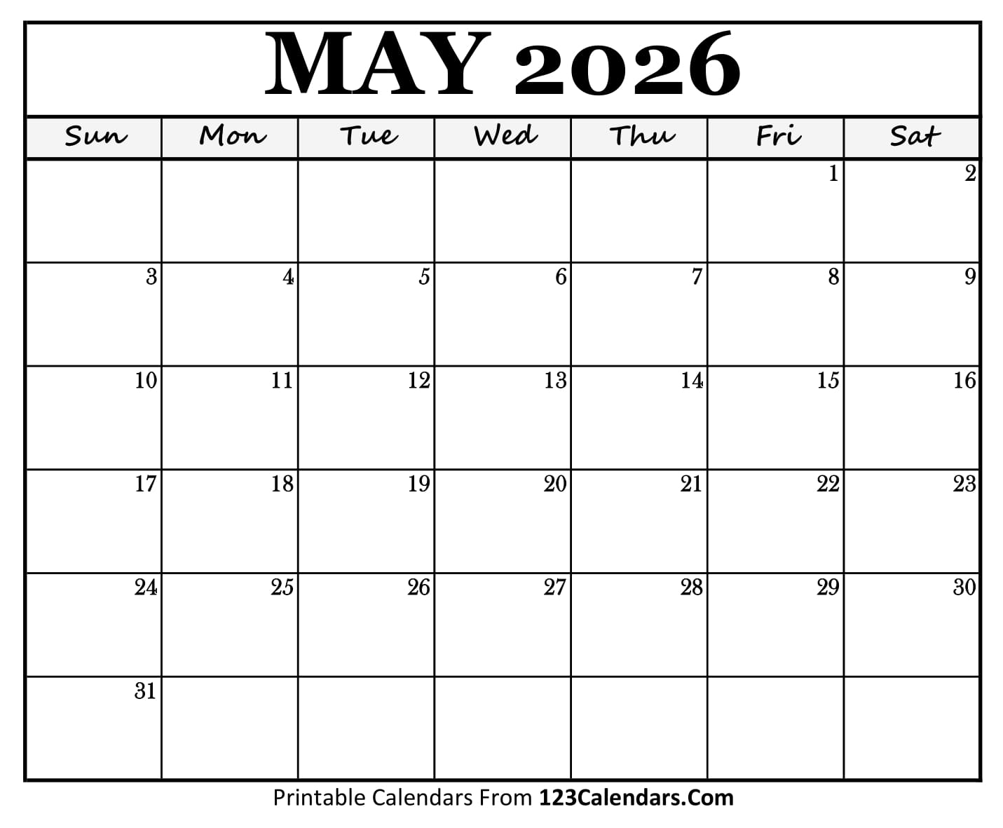 May 2026 Calendar May 2026 Calendar