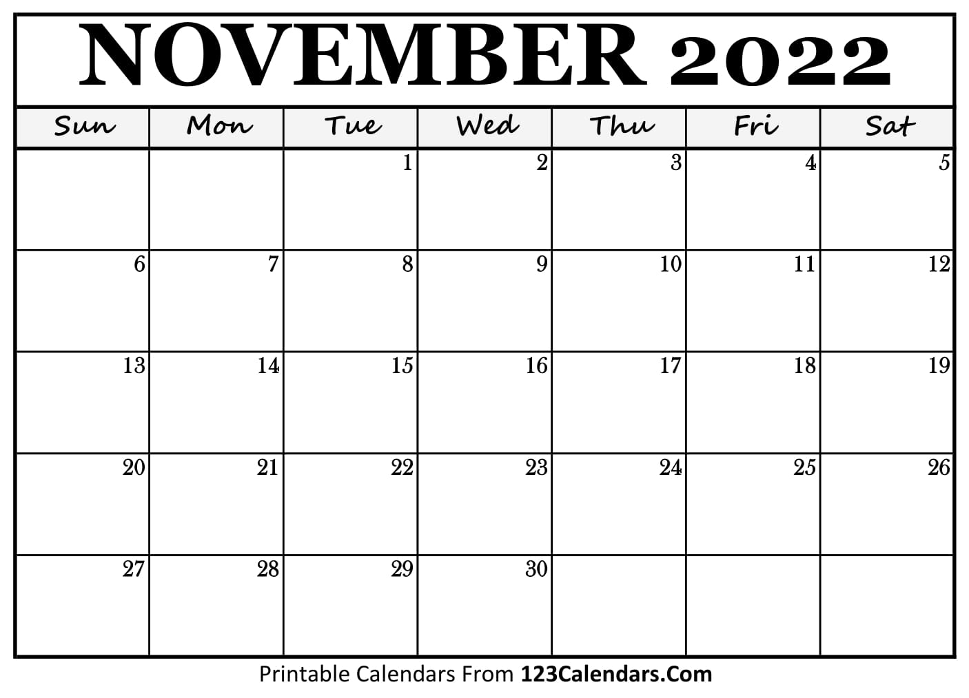 Printable November 2022 Calendar Templates 123Calendars