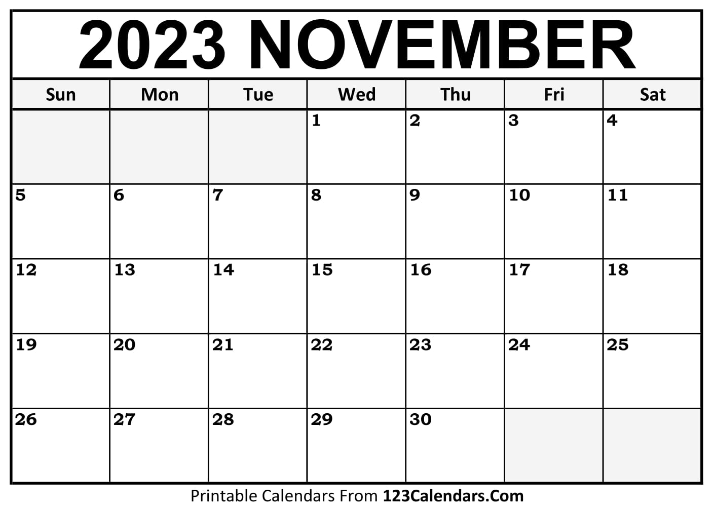Printable November 2023 Calendar Templates - 123Calendars.com