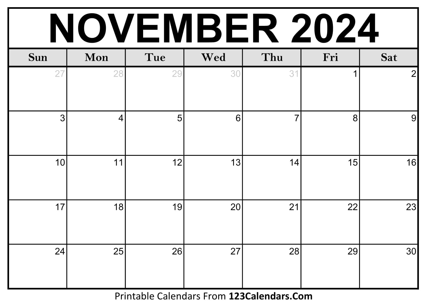 2024 November Calendar