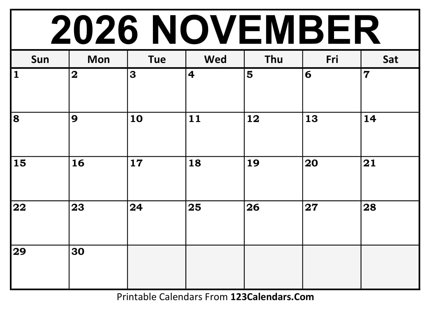 Calendar November 2026 Calendar November 2026