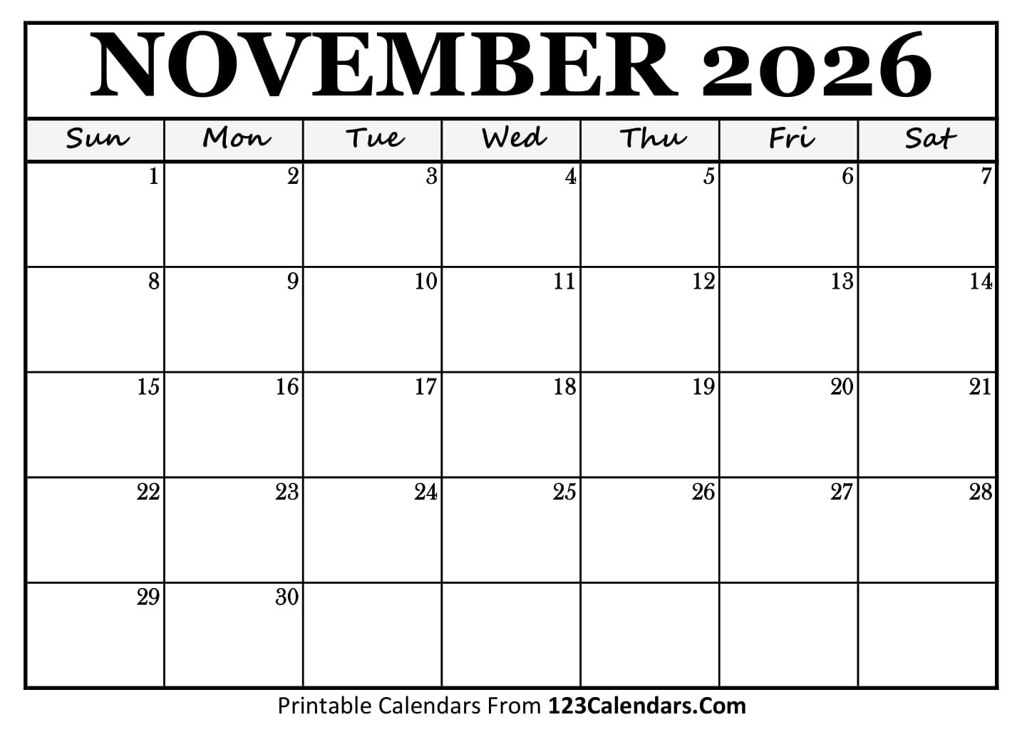 November 2026 Calendar November 2026 Calendar