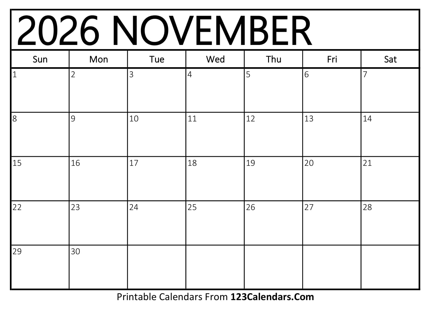 November Calendar 2026 November Calendar 2026