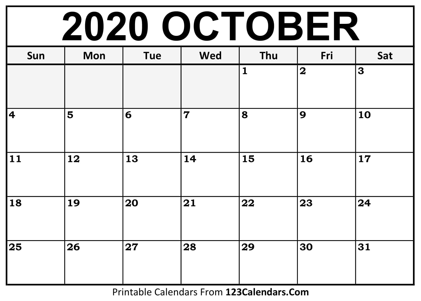 Printable October 2020 Calendar Templates 123Calendars