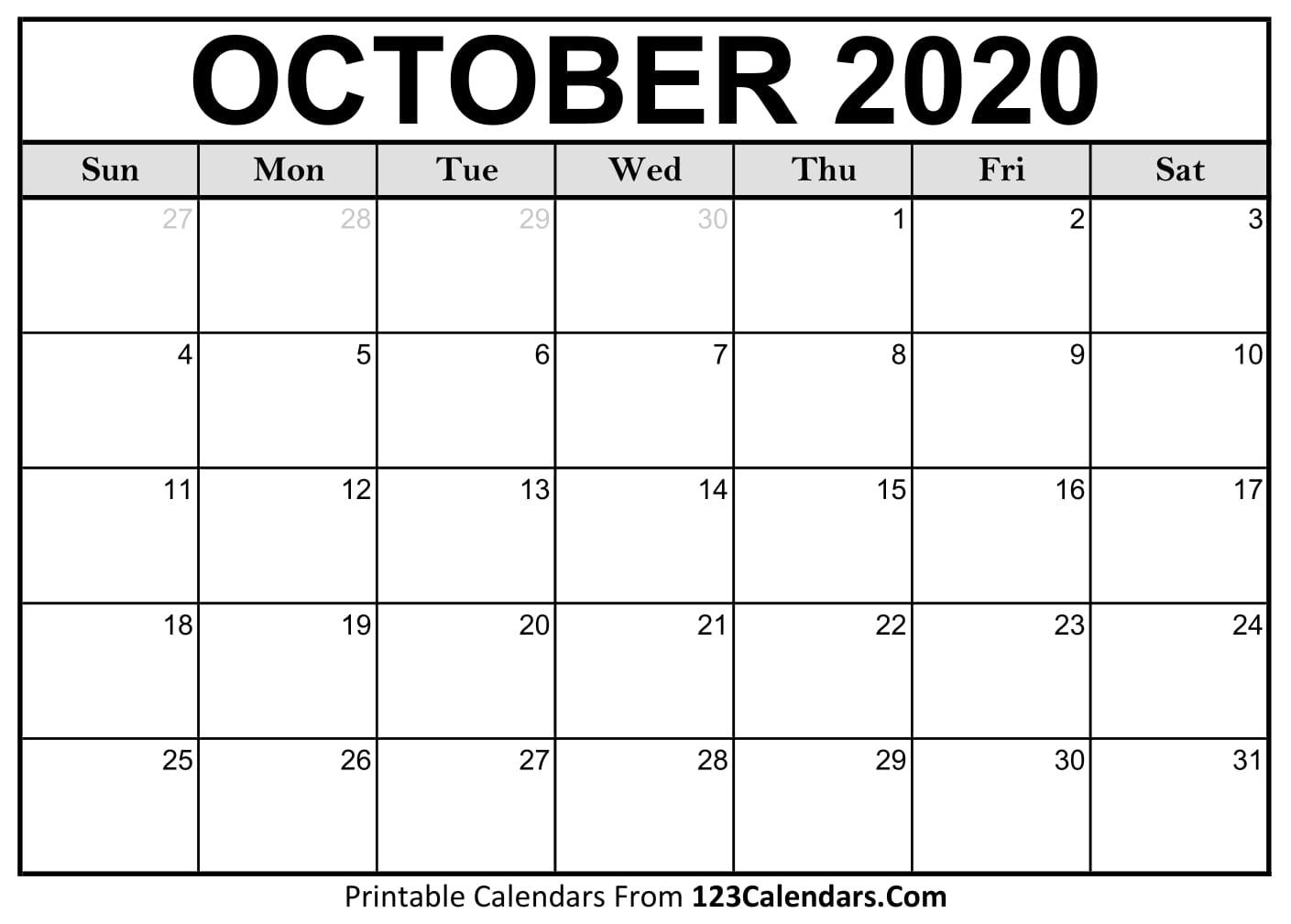 Printable October 2020 Calendar Templates 123Calendars