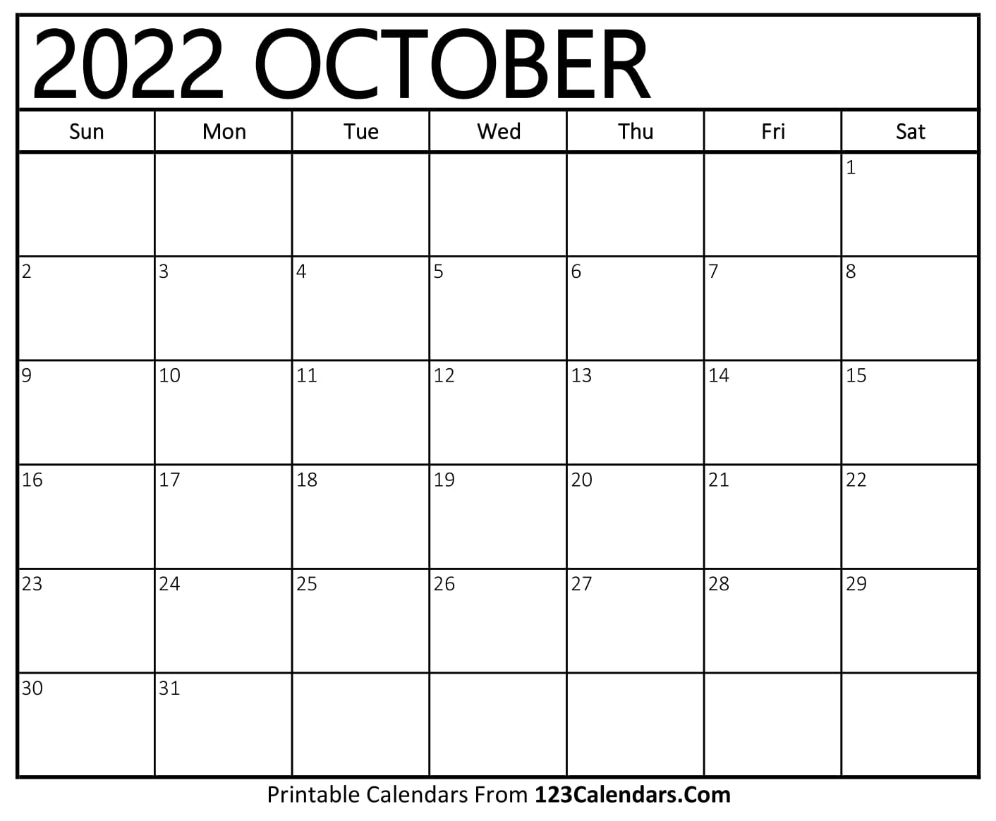 printable blank calendar october 2022