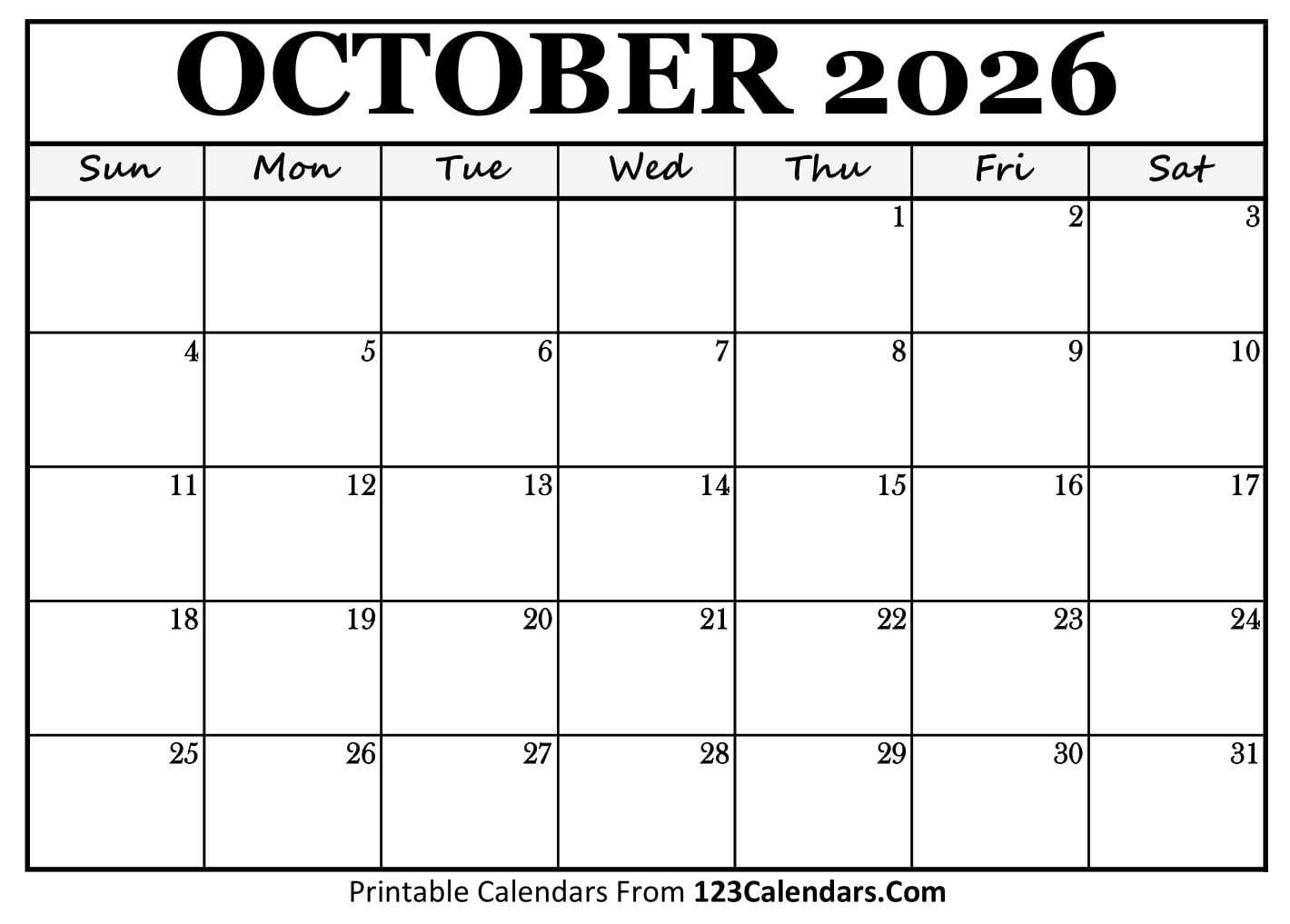 October 2026 Calendar October 2026 Calendar