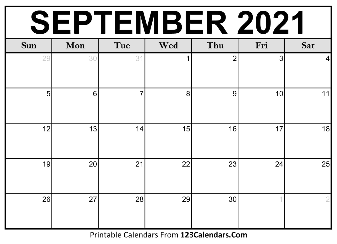 Printable September 2021 Calendar Templates 123Calendars