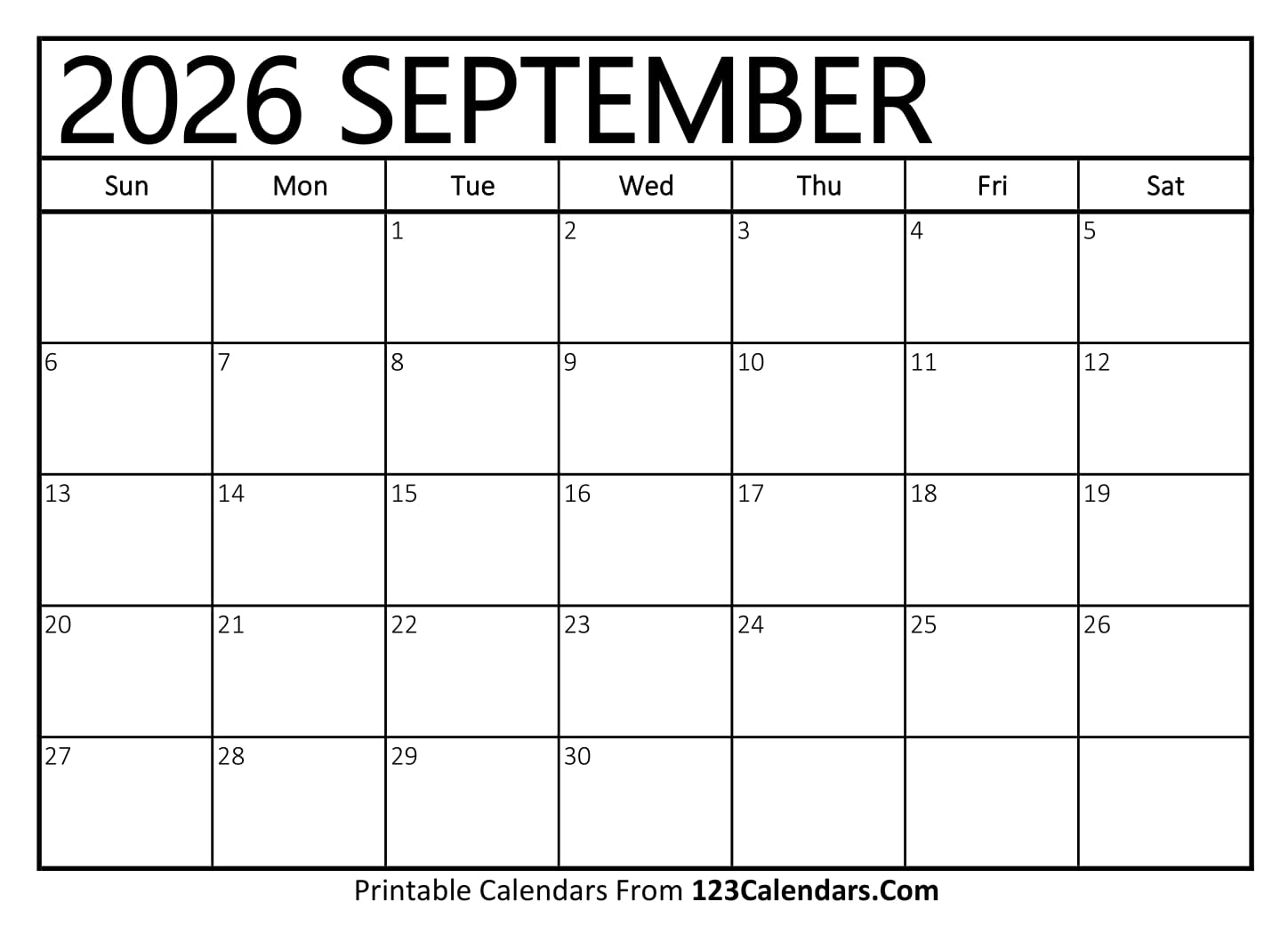 September Calendar 2026