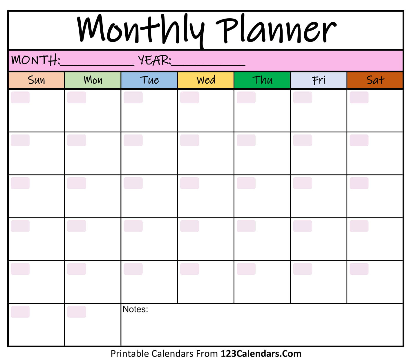 Monthly Calendar Template Printable Free - Printable Templates