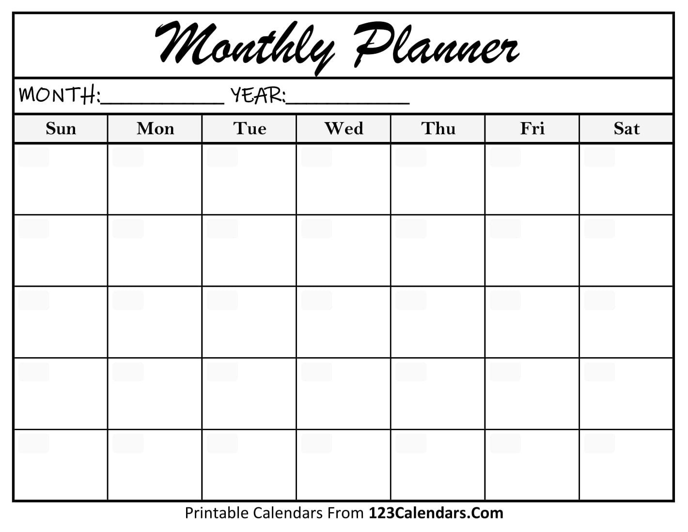 Printable Monthly Planner Templates 123Calendars com