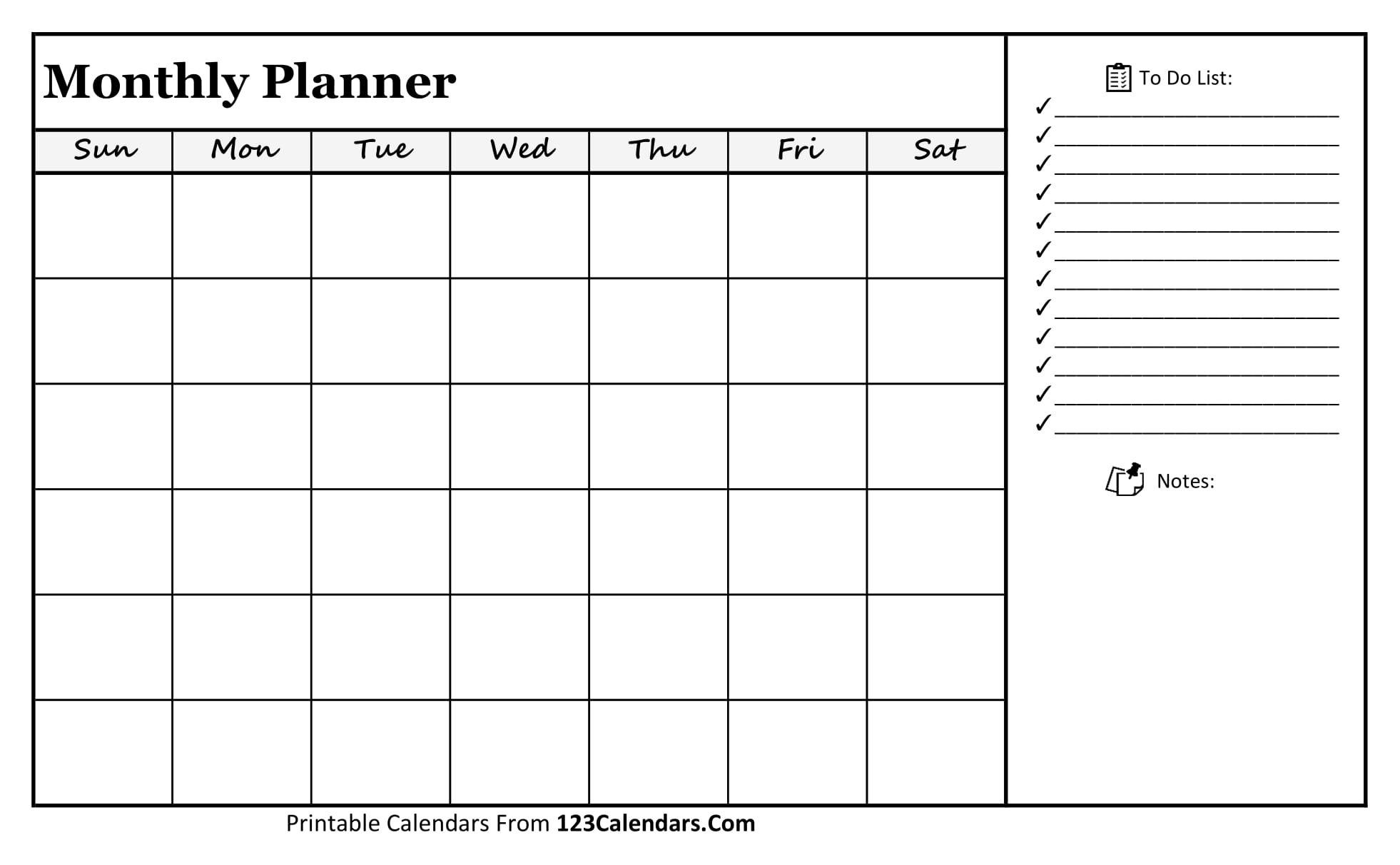 Printable Monthly Planner Templates 123Calendars com